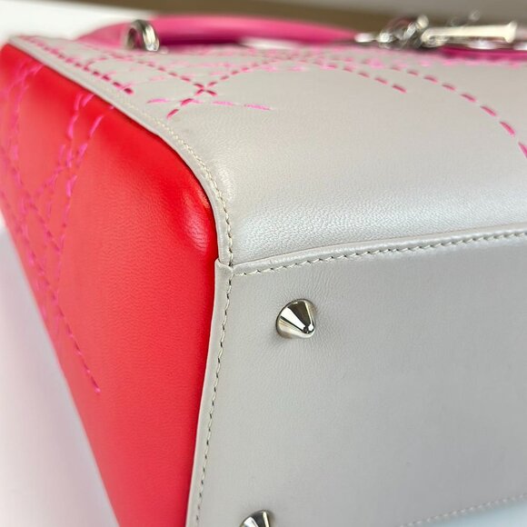 Dior Tri-color Leather Medium Lady Dior Shoulder Bag - Picture 6 of 7